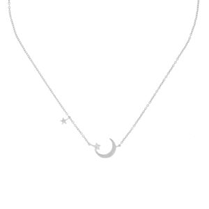 COLLAR LUNA Y ESTRELLA CON CIRCONITA CHAPADO RODIO