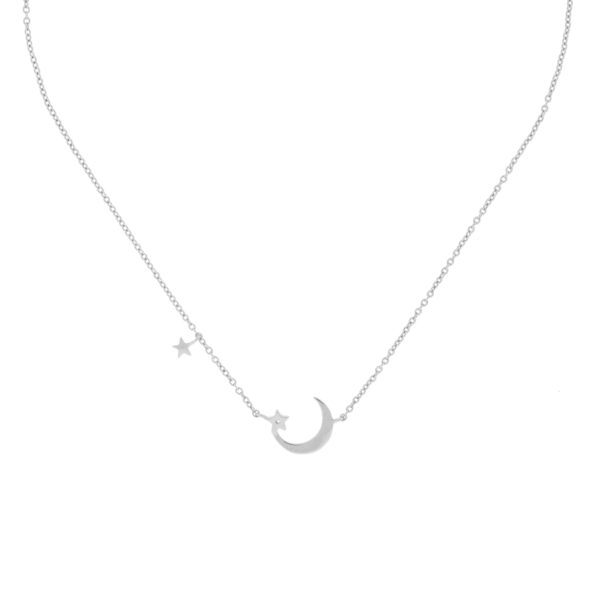 COLLAR LUNA Y ESTRELLA CON CIRCONITA CHAPADO RODIO