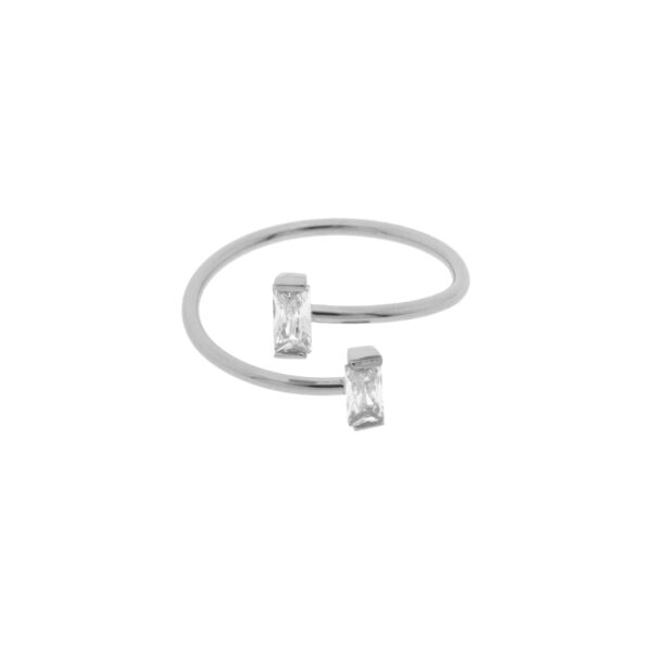 ANILLO PLATEADO CIRCONITA CORTE BAGETTE CHAPADO ORO