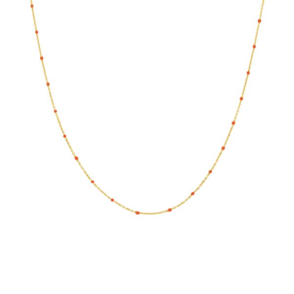 EXTRA LONG COLLAR ORANGE GLAZE WITH CORAL GOLD PLATED