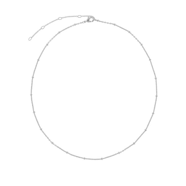 SILVER BEADS NECKLACE 38CM RHODIUM PLATED WITH EXTENSION TO