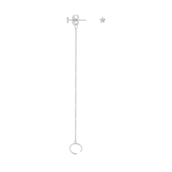 DOUBLE SILVER COLOR  EARRING WITH RHODIUM CHAIN