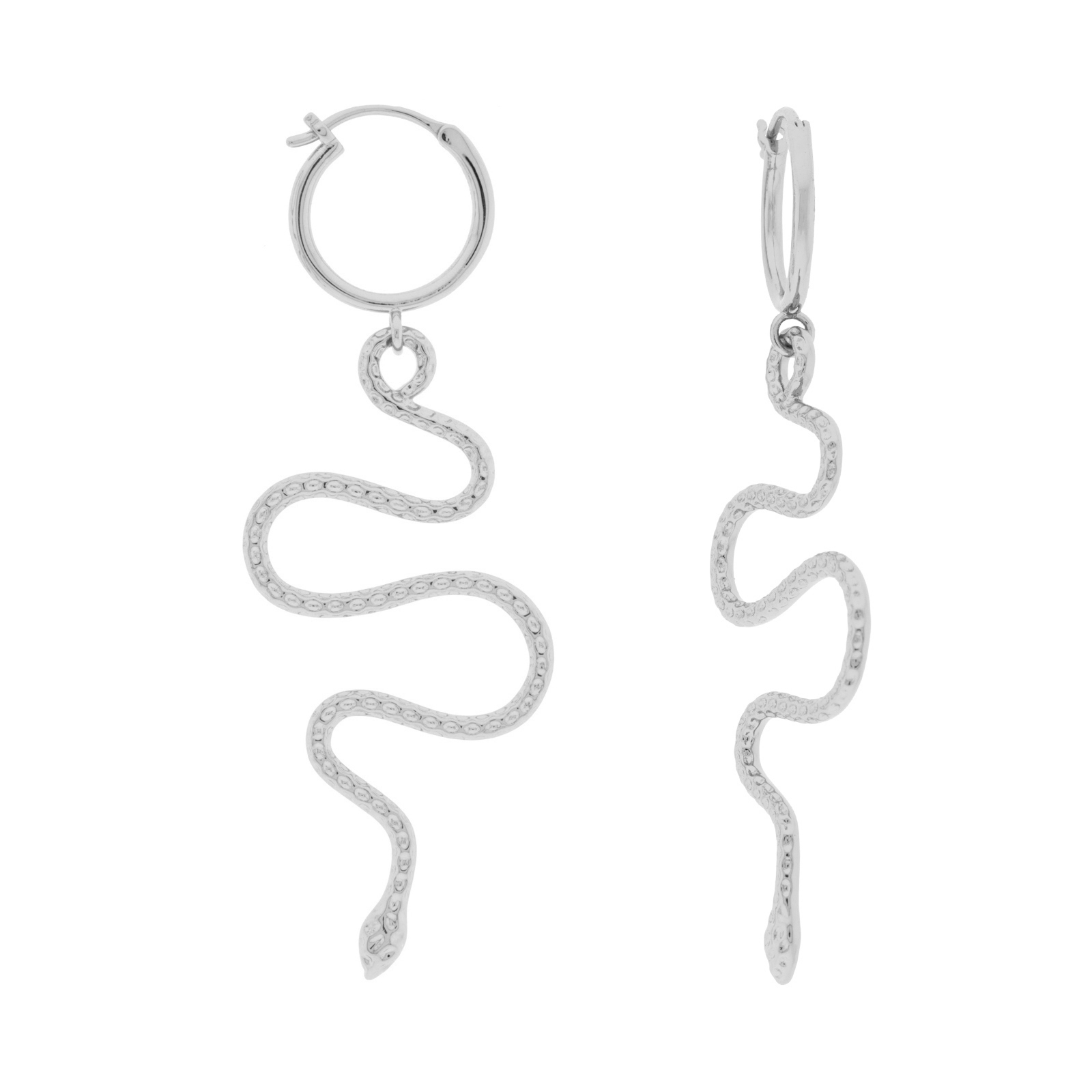 RHODIUM EARRING WITH LARGE SLOPED SNAKE