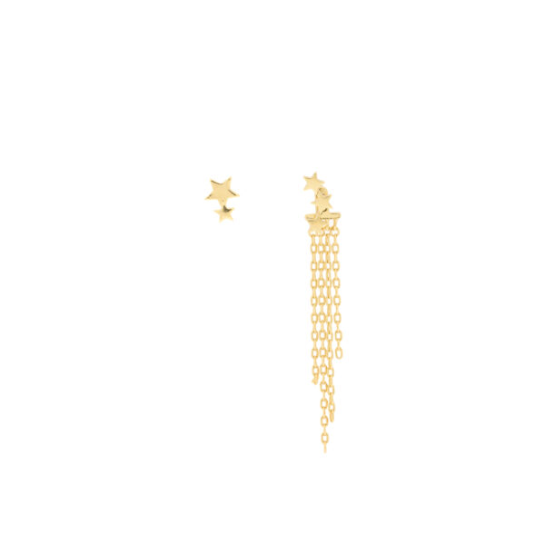 Pendiente estrellas y Cadenas irregular chapado oro