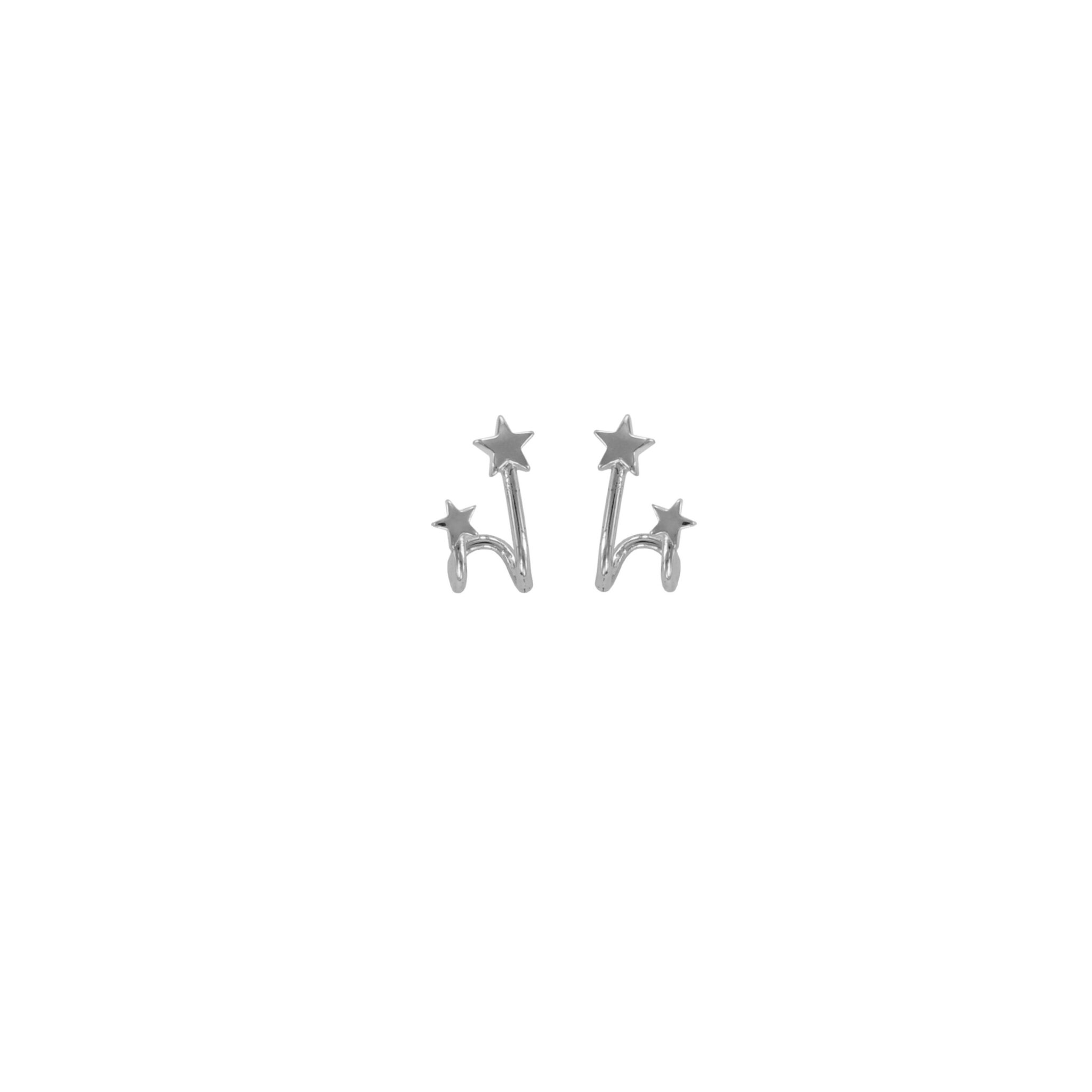Earring with double stars rhodium finish