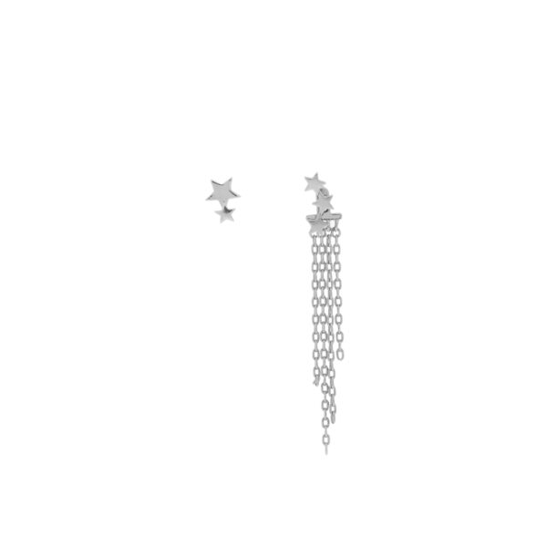 Irregular star and chain Earring with rhodium finish