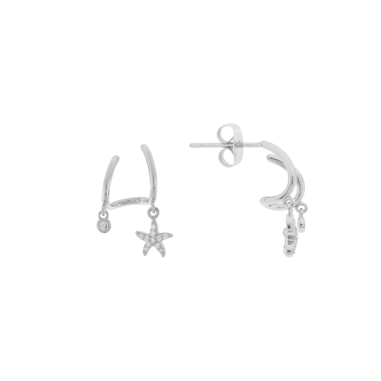 Double Earring with stars with zircontites rhodium finish