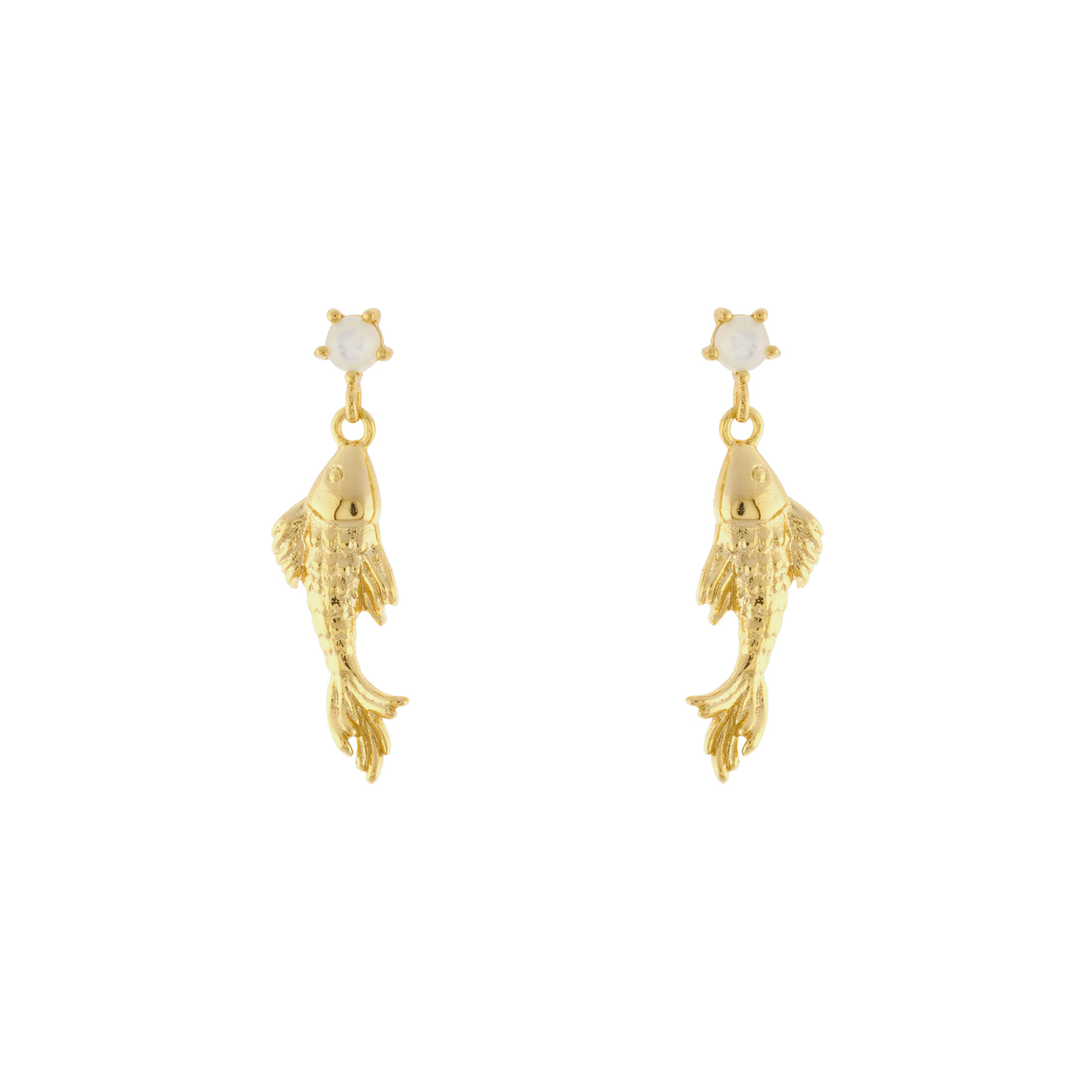 Earring with small fish and Gold plated pearl