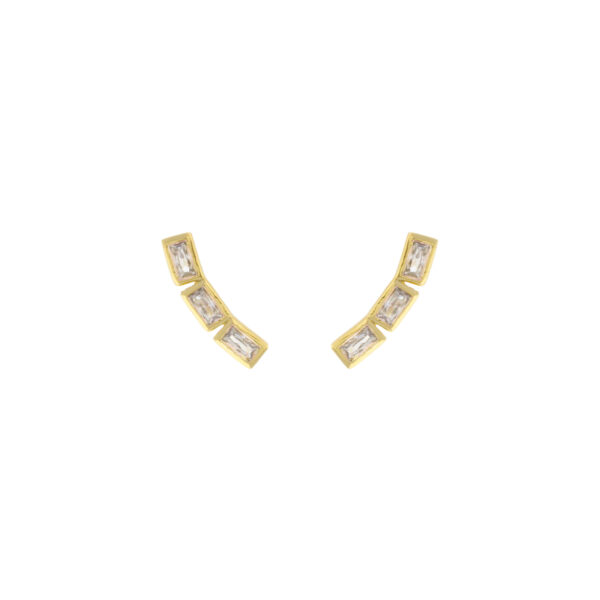 Pendiente con 3 circonitas baguette chapado oro