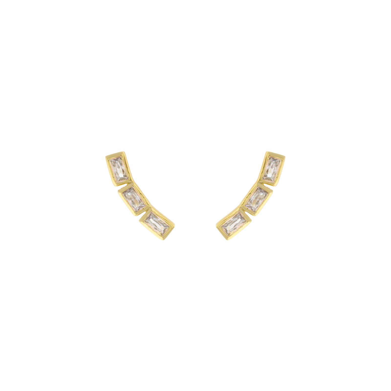 Pendiente con 3 circonitas baguette chapado oro