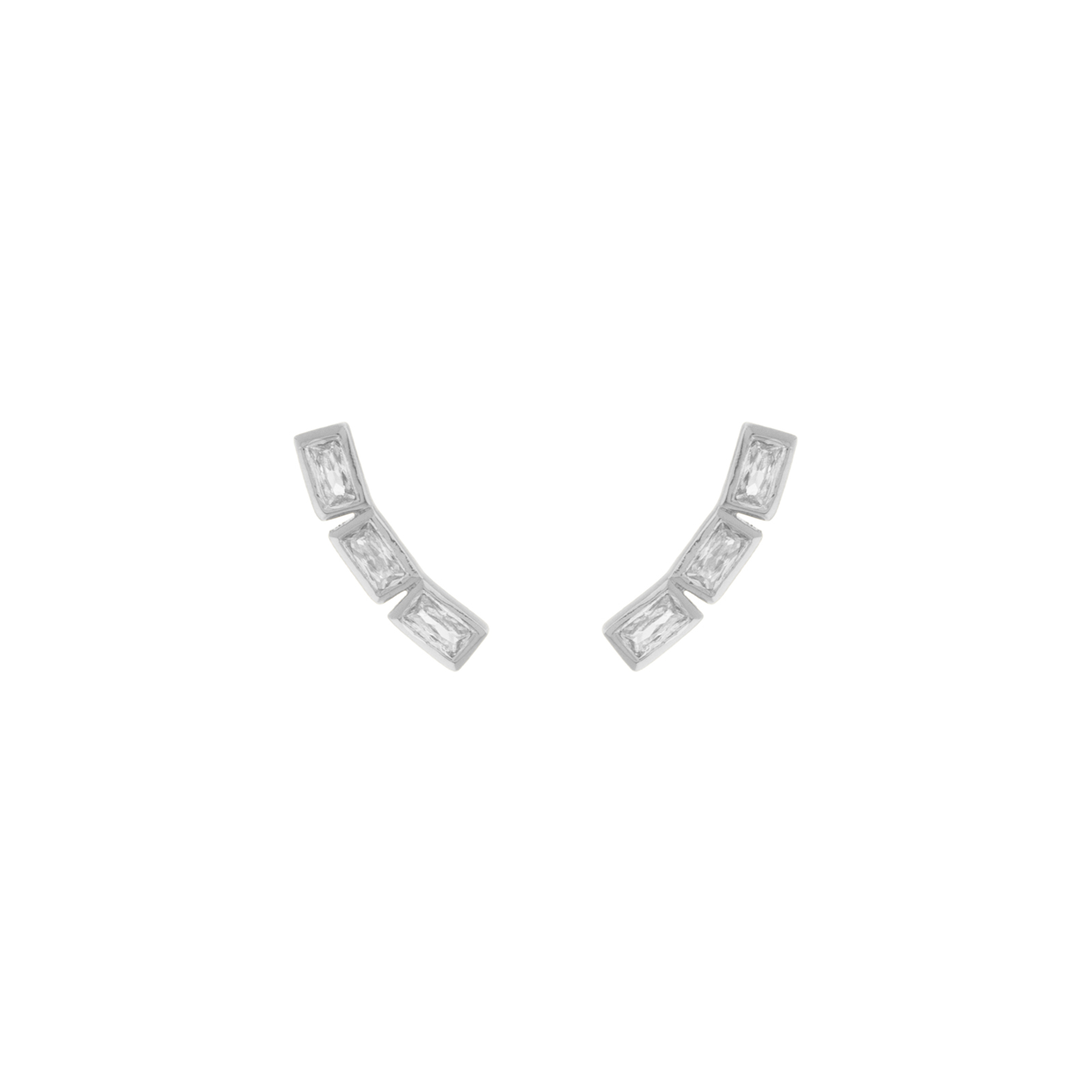 Earring with 3 rhodium-plated baguette zircons