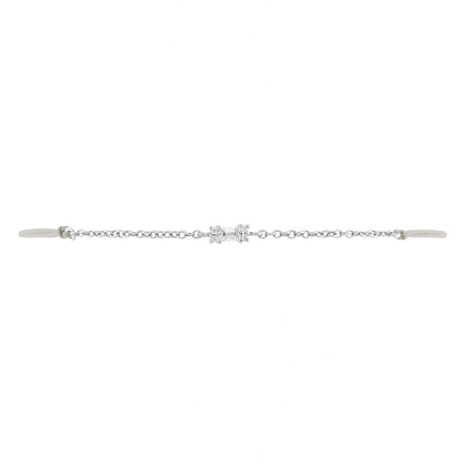 Pulsera regulable con circonita corte baguete blanca rodio