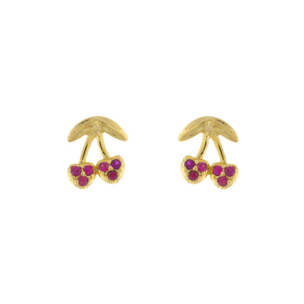 Red Earring with cherries Gold plated