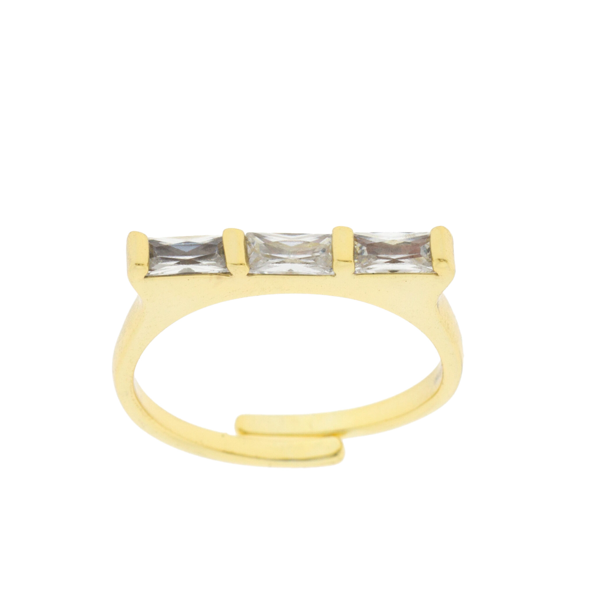 Universal size ring with baguette cut zircons