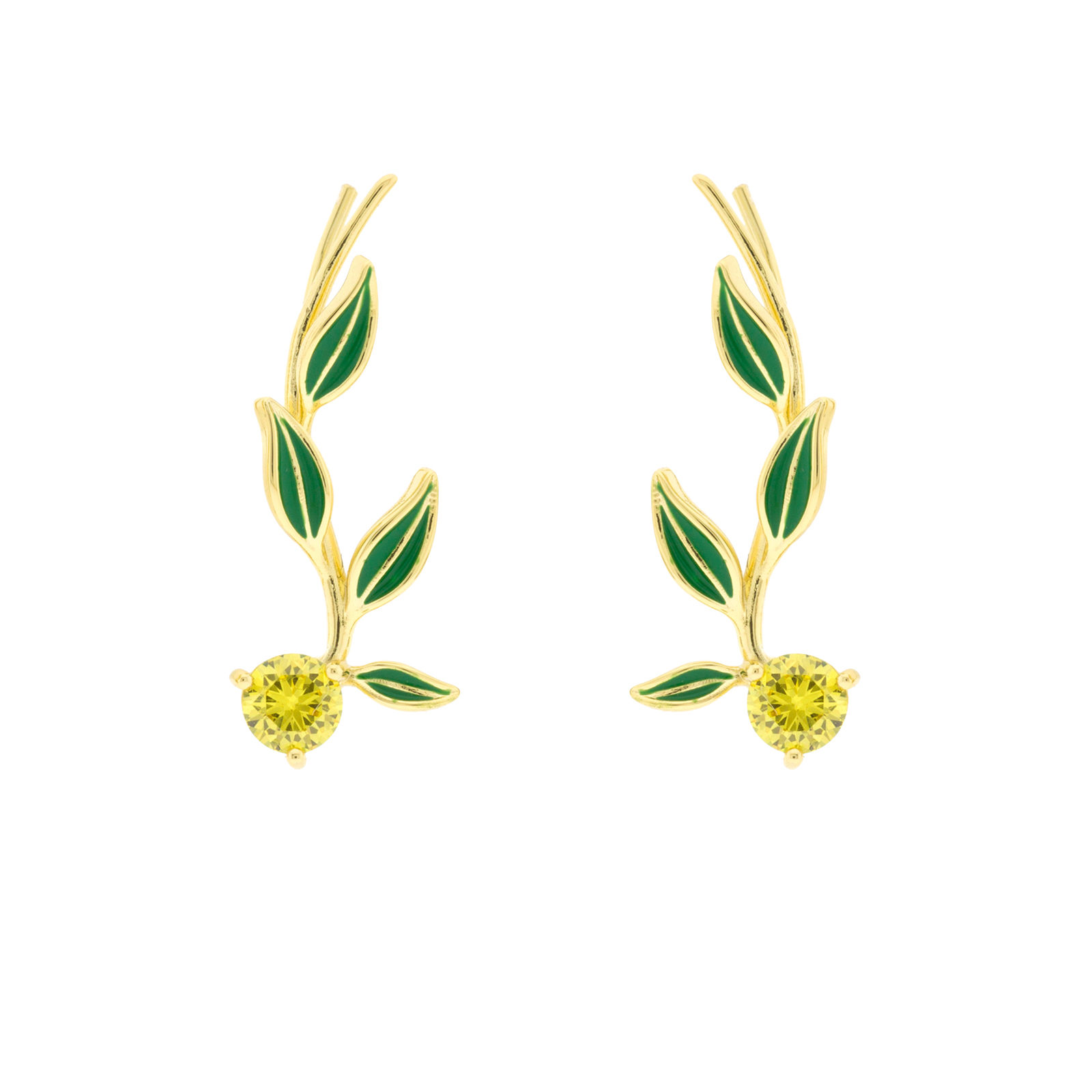 Bilyfer climber with enameled green leaves and yellow zirconia