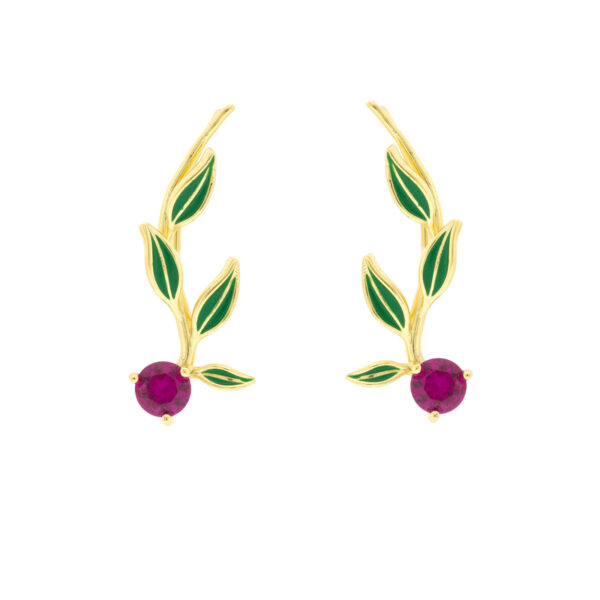 Trepadora Bilyfer fresa hojas verdes esmaltadas y circonita fucsia