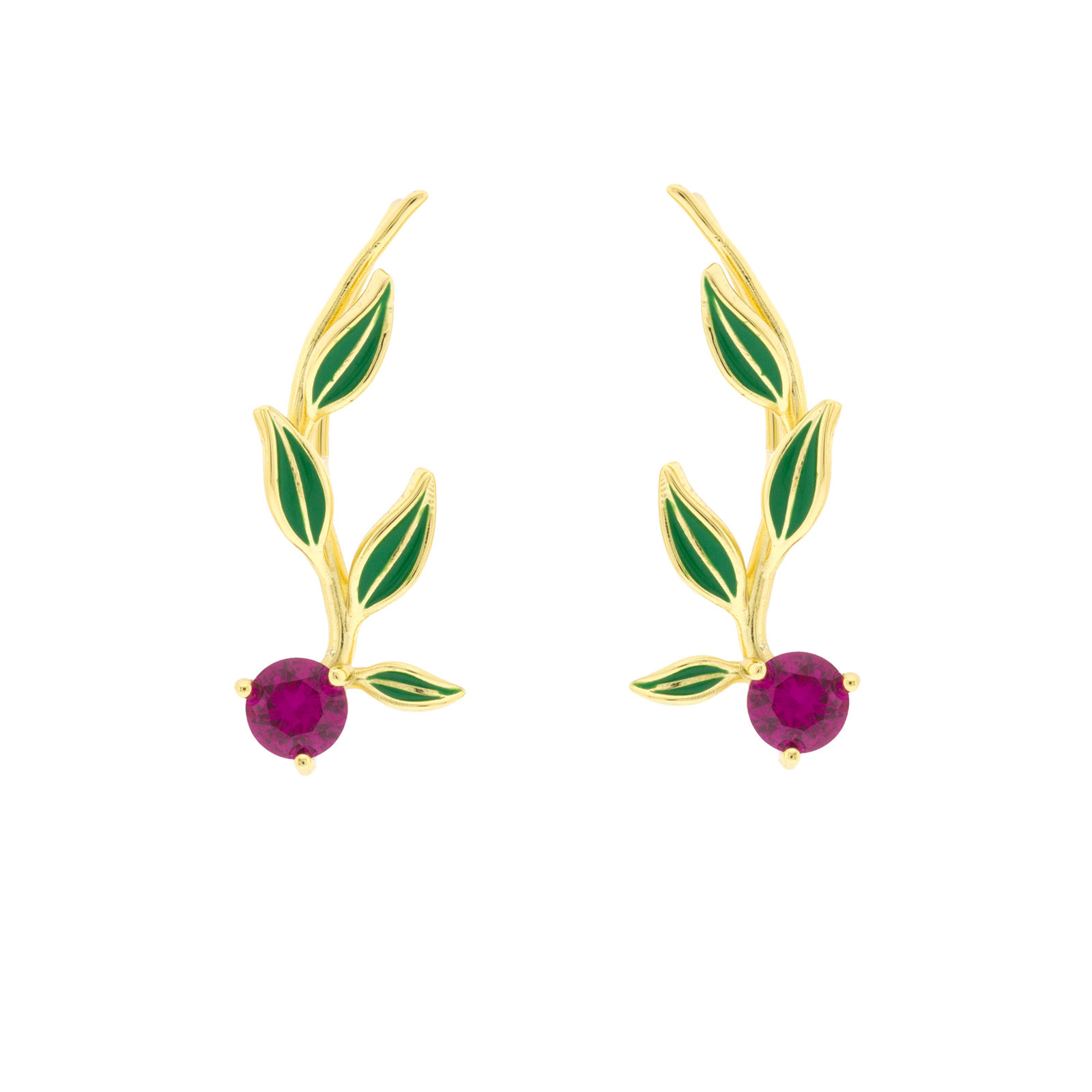 Climber Bilyfer strawberry enameled green leaves and fuchsia zirconia