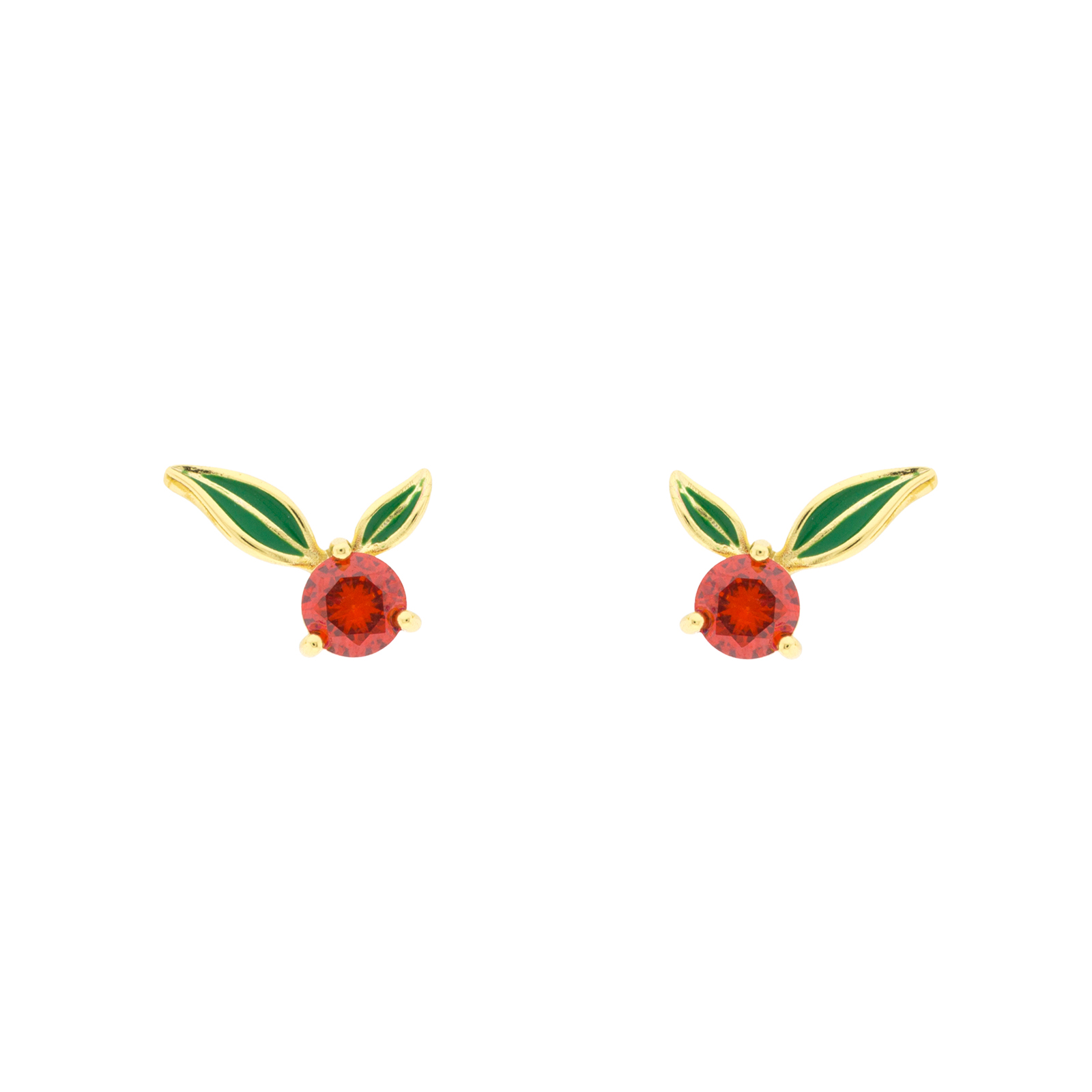 Pendiente Bilyfer con hojas verdes esmaltadas y circonita naranja