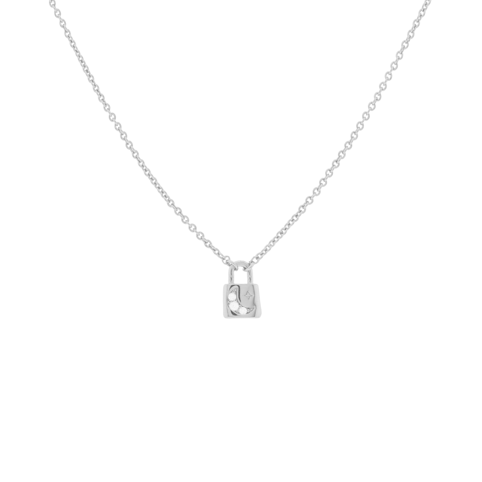 Collar fino con candado con luna de circonitas