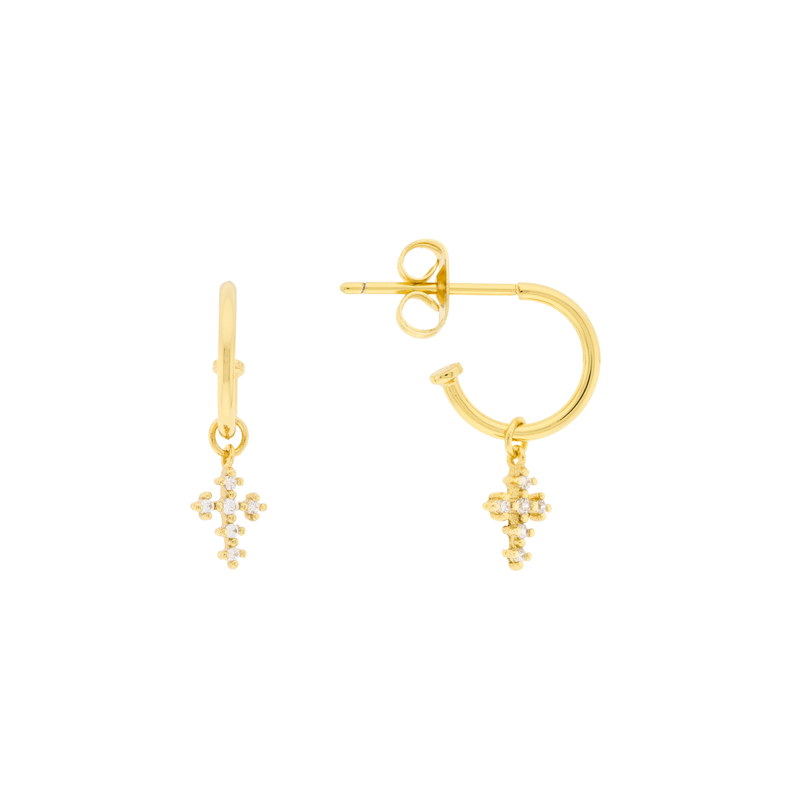 11mm hoop with gold plated zircons cross