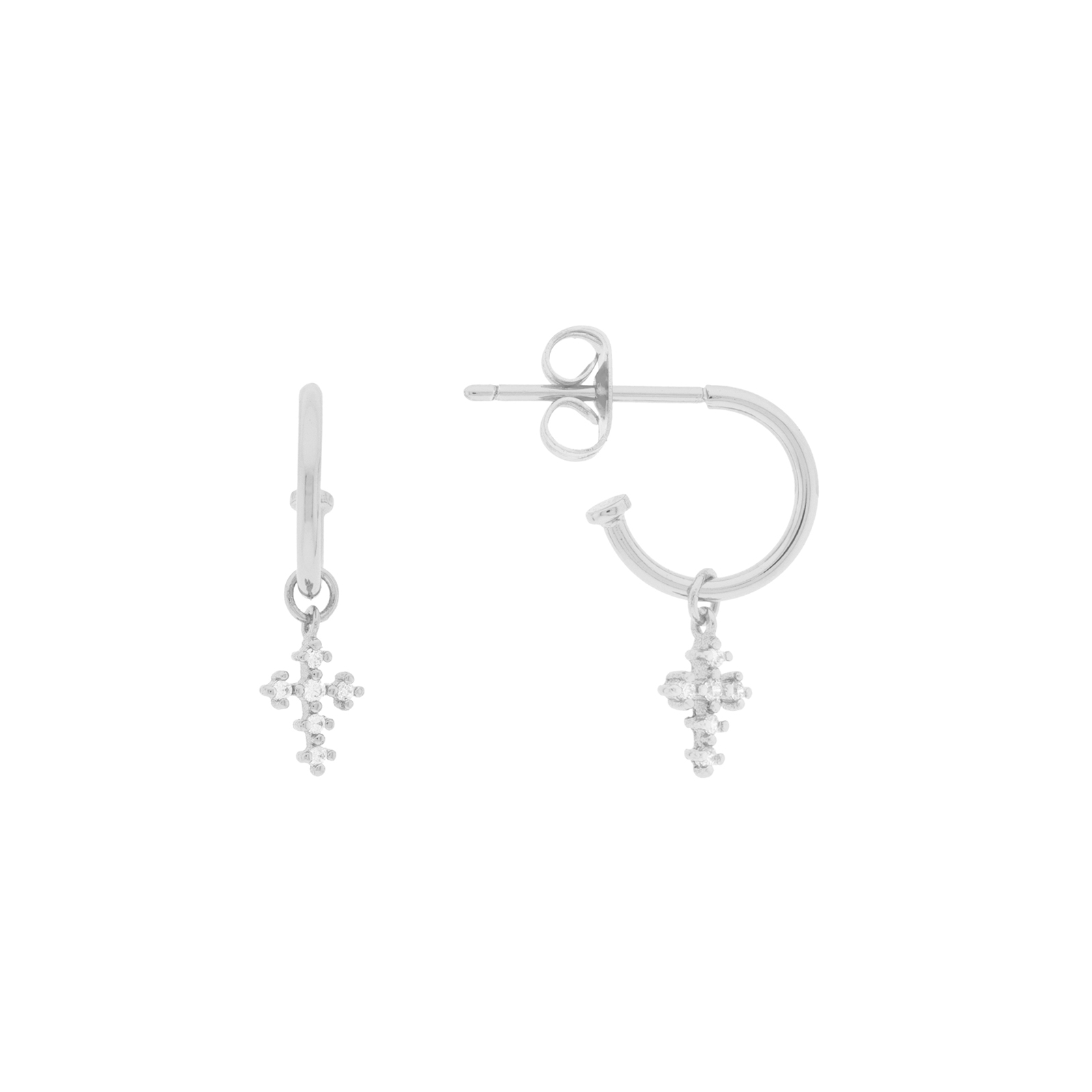 Aro 11mm con cruz de circonitas chapado oro rodiado