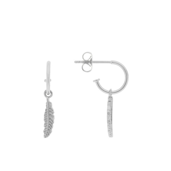 Small 11mm hoop with hanging leaf rhodium plated
