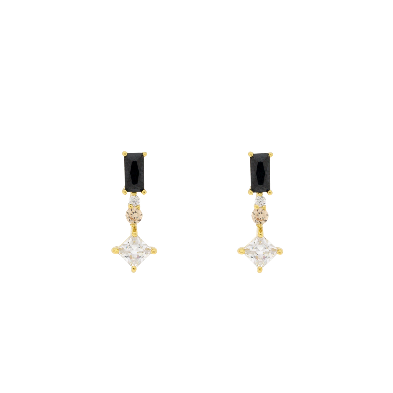 Black and White Earring with 3 Zirconias