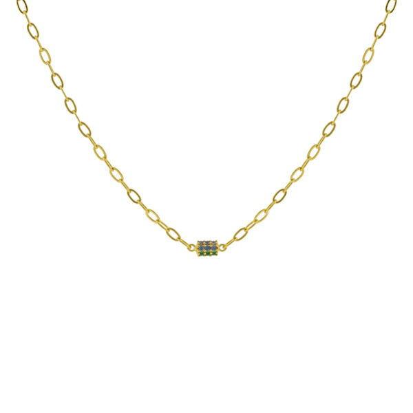 Gold-Plated Cylinder Necklace with Multicolor Zirconias