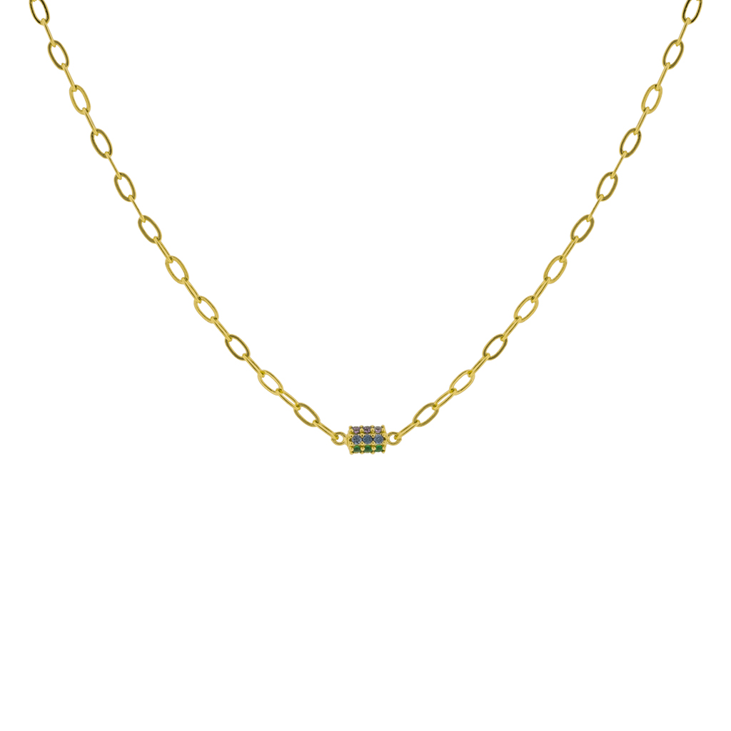 COLLAR RULO CON CIRCONITAS MULTICOLOR CHAPADO ORO