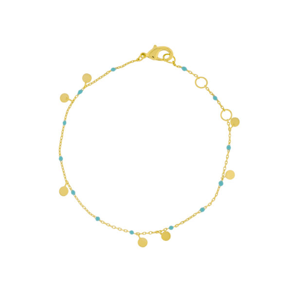 PULSERA AZUL CON ESMALTE Y PIEZAS COLGANDO