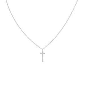 Necklace with Smooth Cross 38+7cm Rhodium-Plated Extension