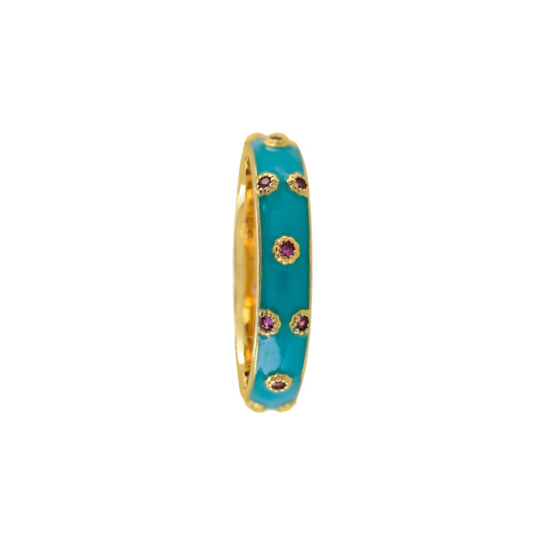 RING WITH ENAMEL AND ZIRCONS GOLD PLATED