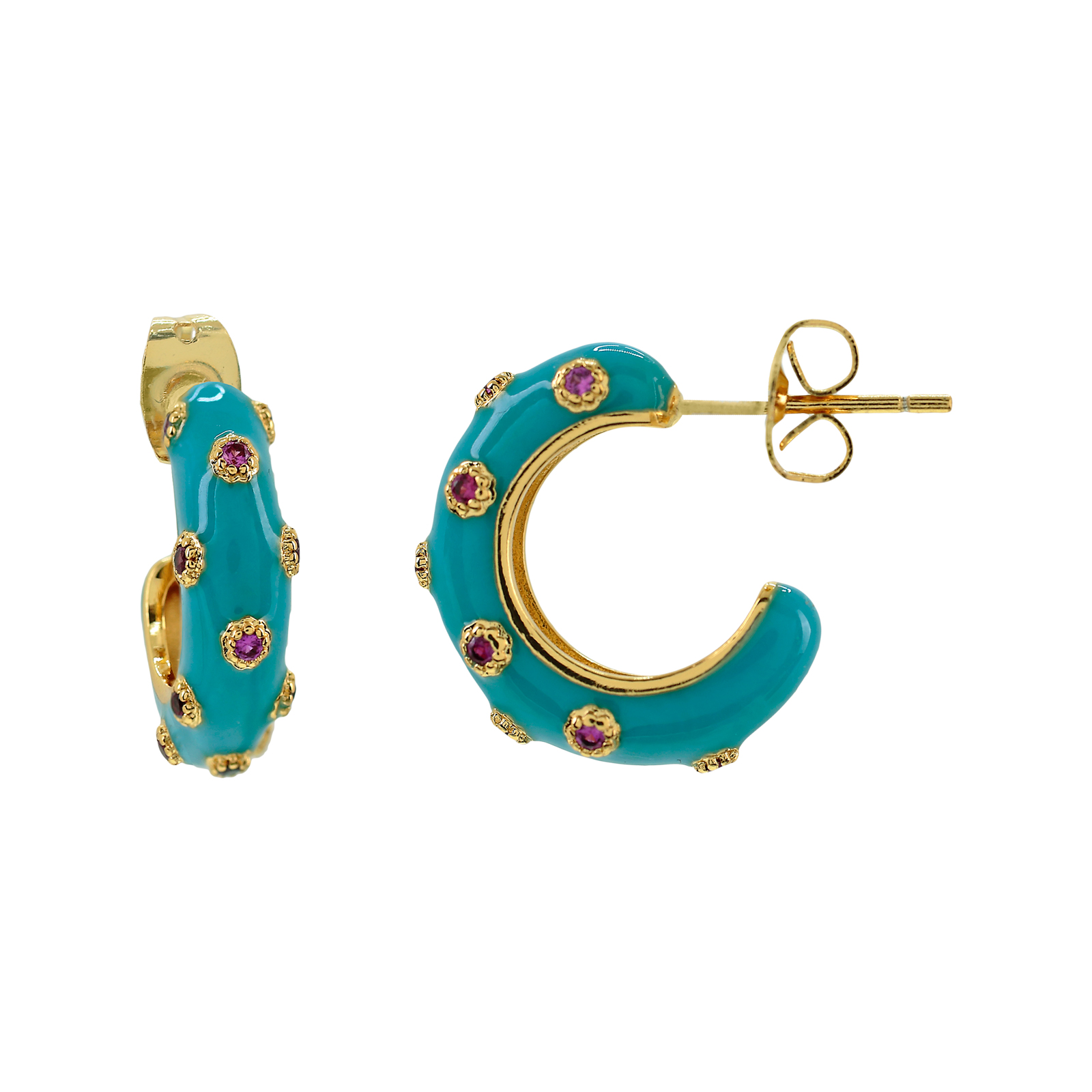 HOOP WITH ENAMEL AND GOLD PLATED ZIRCONS