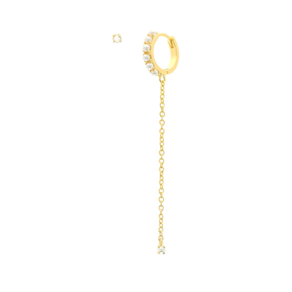 DOUBLE EARRING WITH CHAIN AND SYNTHETIC PEARL