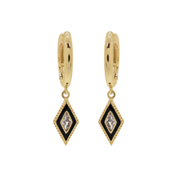 Diamond hoop with enamel and zircons