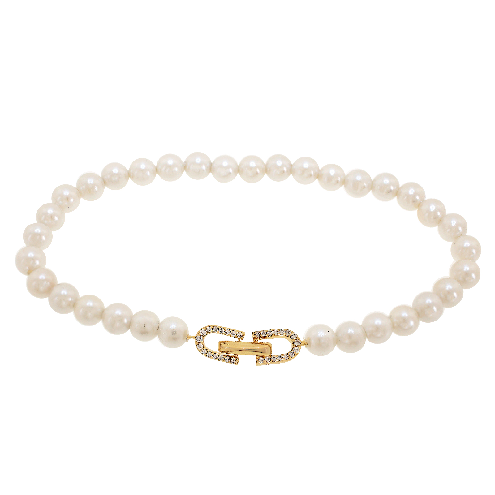 Necklace with mother-of-pearl and chain. Closure with zircons