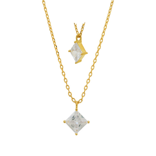 Necklace with square crystal 7.7mm long 40mm +5mm extension