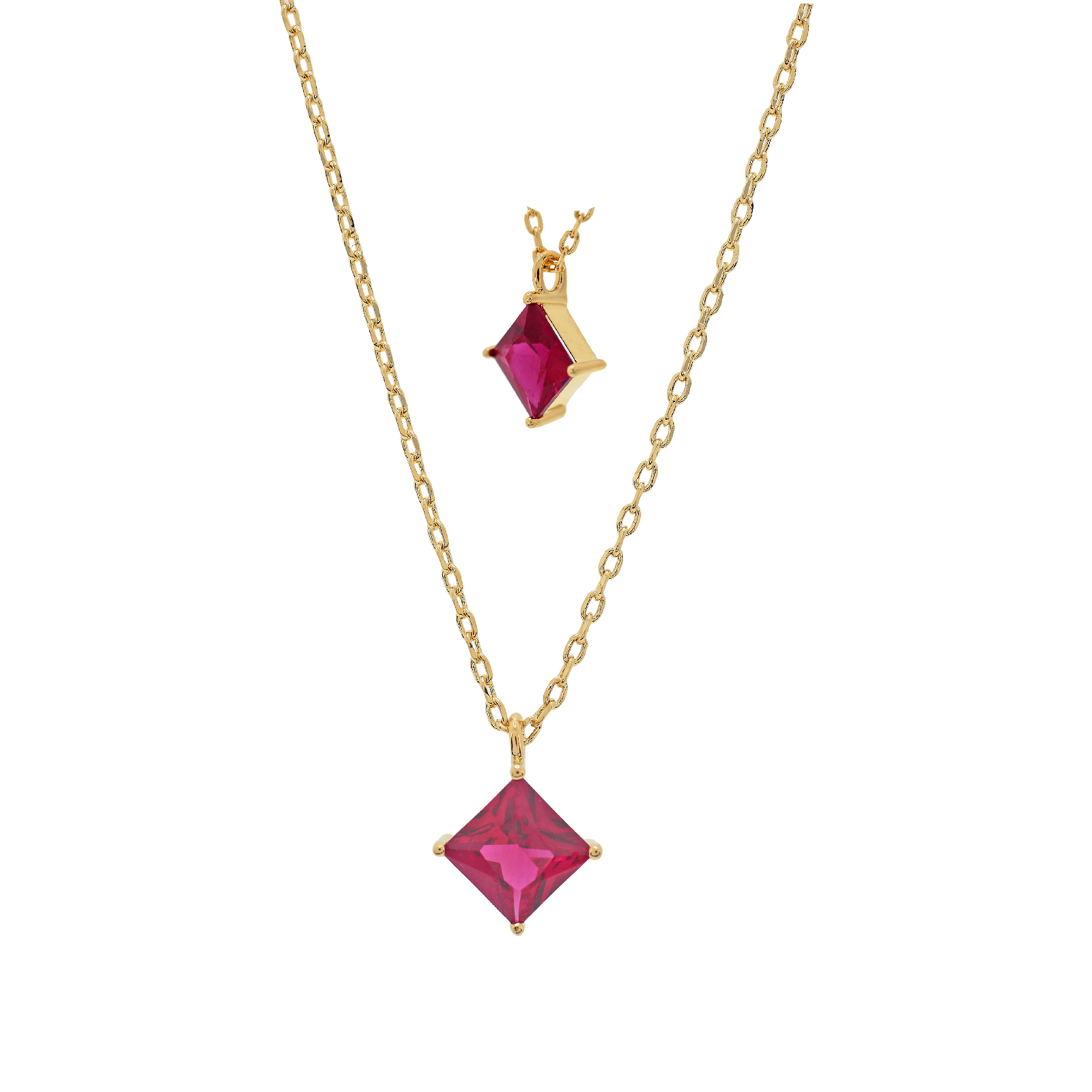 Necklace with square crystal 7.7mm long 40mm +5mm extension