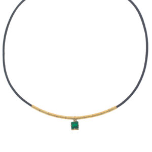 Necklace with glass and leather finished in handmade plating