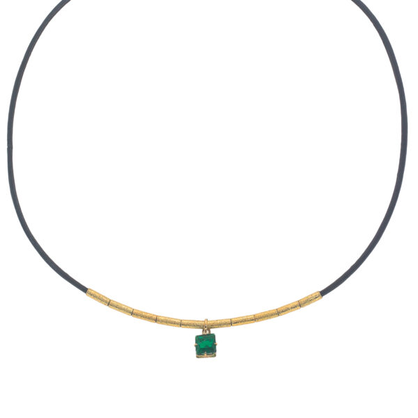 Necklace with glass and leather finished in handmade plating