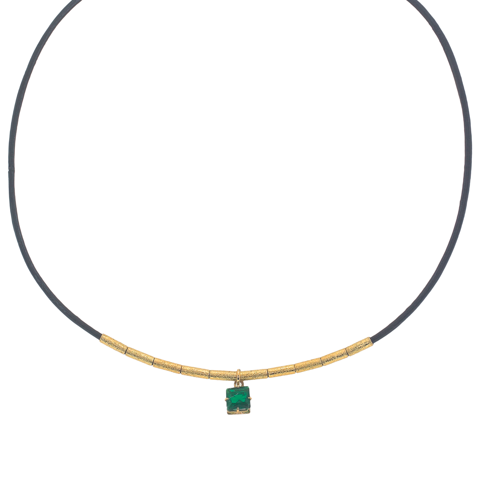 Collar con cristal y piel acabado en chapado artesanal